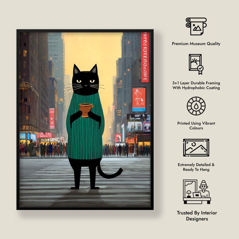 Midtown Mocha Cat Wall Painting With Frame media 9