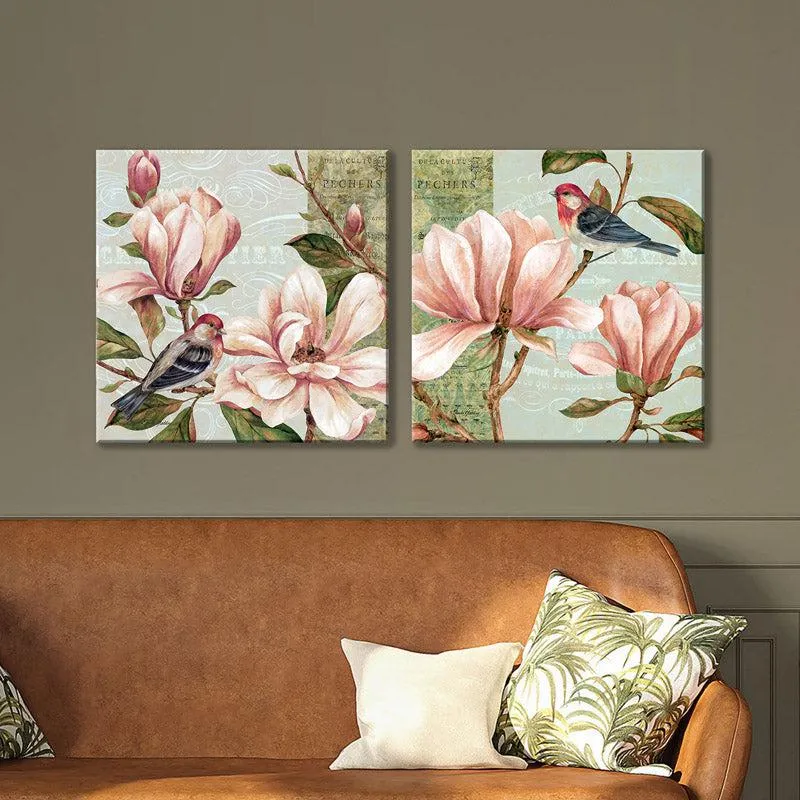 Magnolia Floral Cotton Canvas Wall Art - Set Of Two media 1