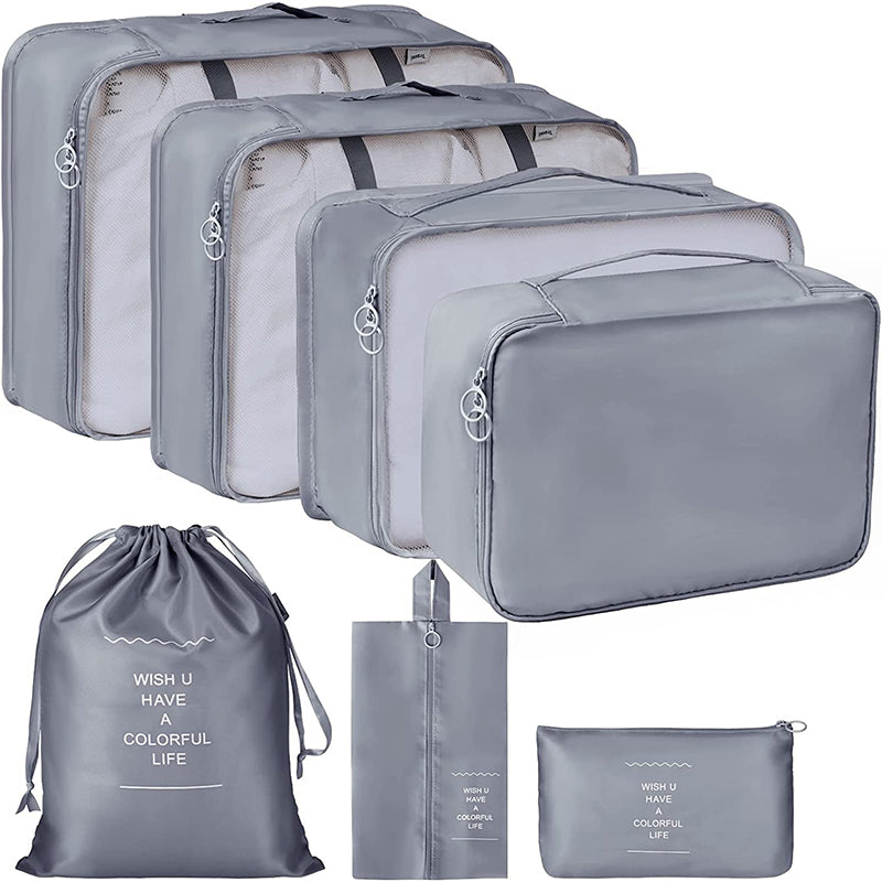 Robbie 7-Piece Travel Organizer Set in Grey - Lightweight Polyester Storage Solution media 7