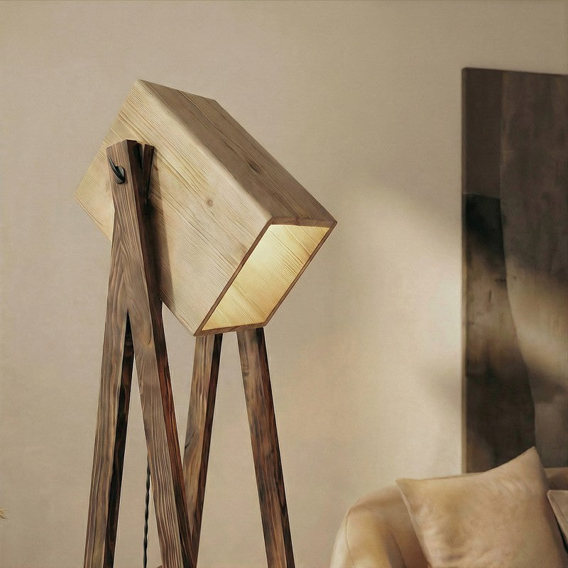 BeigeGlow Wooden Floor Lamp - Brown media 5