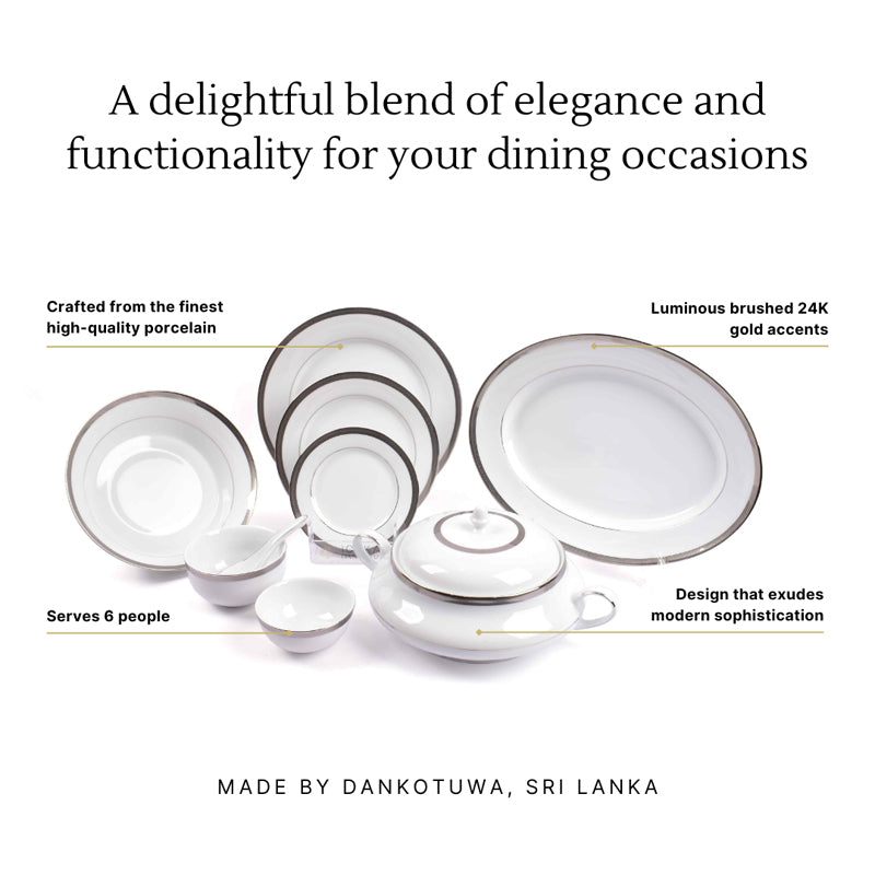 Vienna 24k Gold Brushed Porcelain Dinner Set (Platinum) - 41 Piece Set media 9