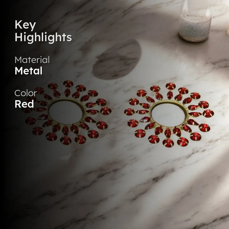 Surya Ornate Tea Light Holder (Red) - Set Of Two media 2