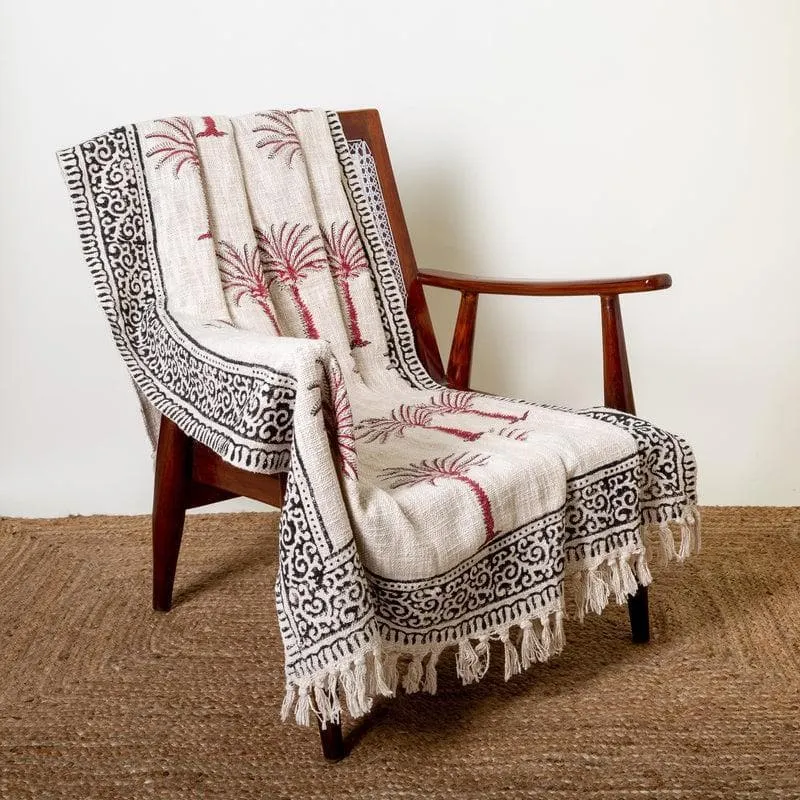 Palm Tree Handblock Printed Throw media 1