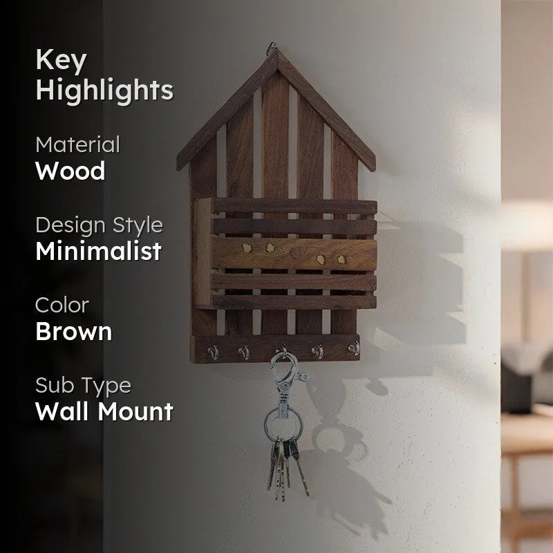Hold & Hang Wood Magazine Holder With Key Hook media 2