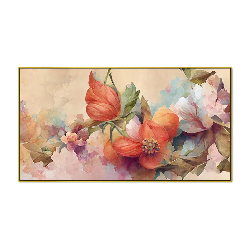 Pastel Petal Explosion Floral Canvas Wall Painting With Frame - Gold media 4
