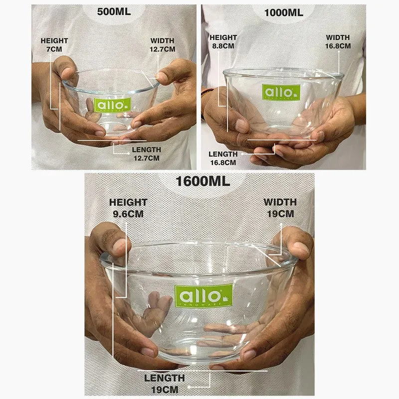 Swivra Glass Mixing Bowl (500 mL/1000 mL/1600 mL) - Set of Three - 10