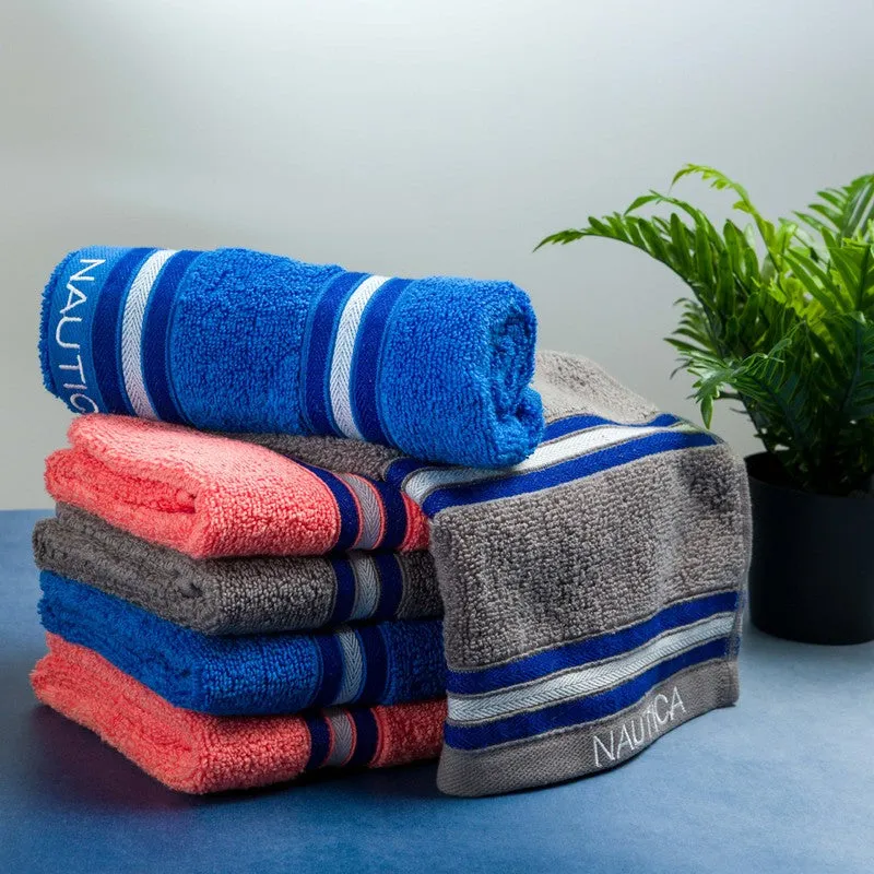 Nautica Dove Dual Down Cotton Hand Towel (Blue,Coral & Grey) - Set Of Six media 3