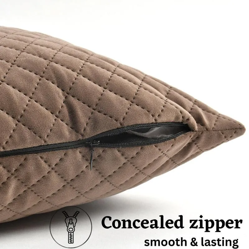 Orson Quilted Velvet Cushion Cover (Brown) - Set Of Five media 4