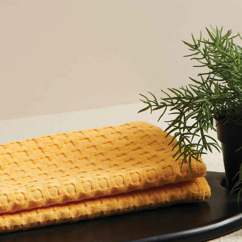 Haimi Textured Waffle Towel Combo (Yellow) - Four Piece Set media 3