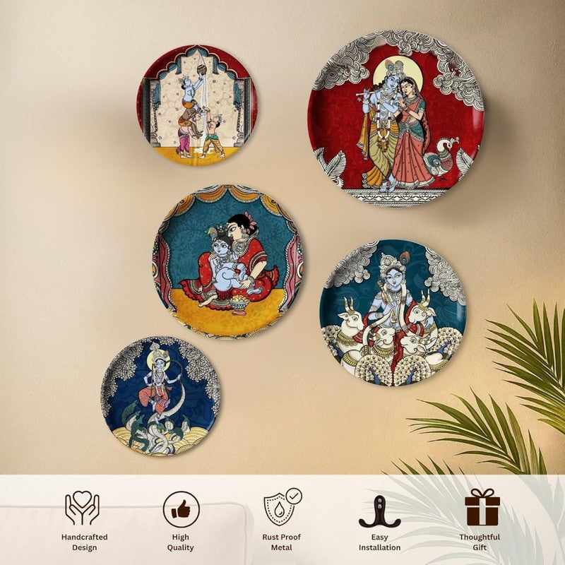 Radha Krishna Metal Wall Plates - Set Of Five media 3