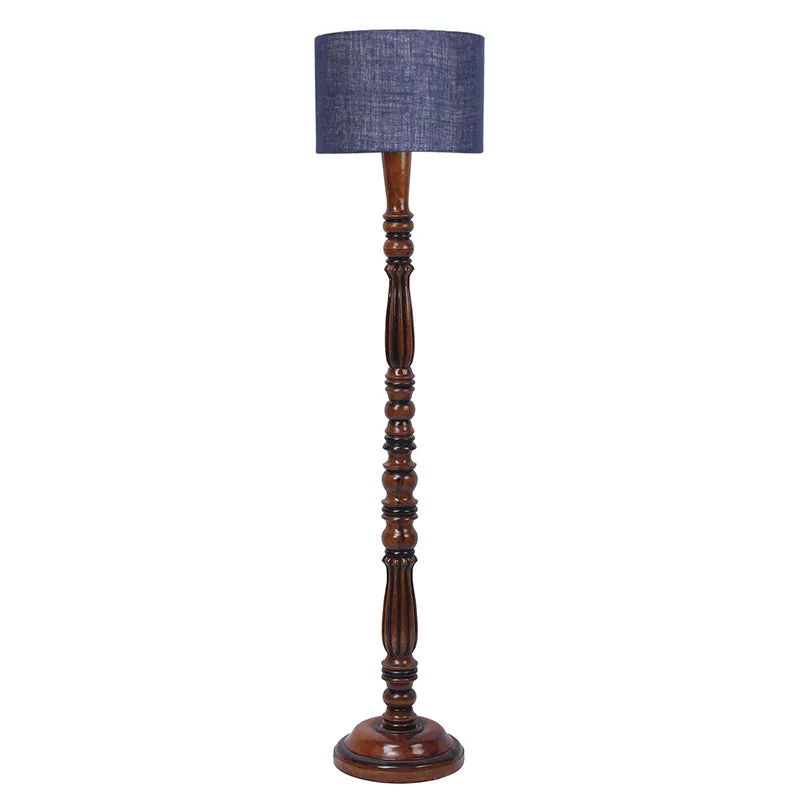 Masiya Vintage Wooden Floor Lamp With Jute Shade - Blue media 4