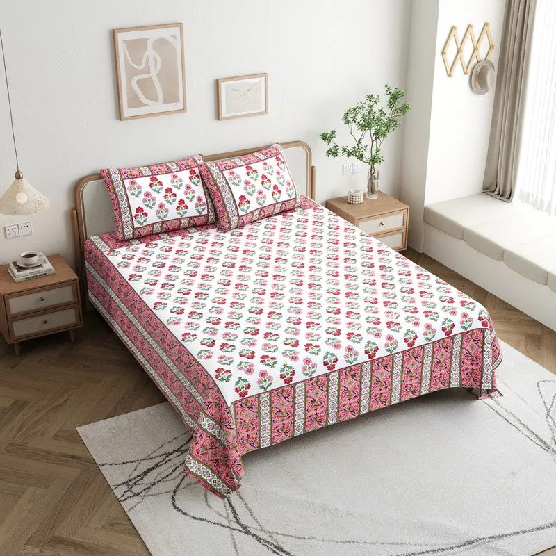 Shringar Cotton Bedsheet (Pink,Green) - 180 GSM media 3