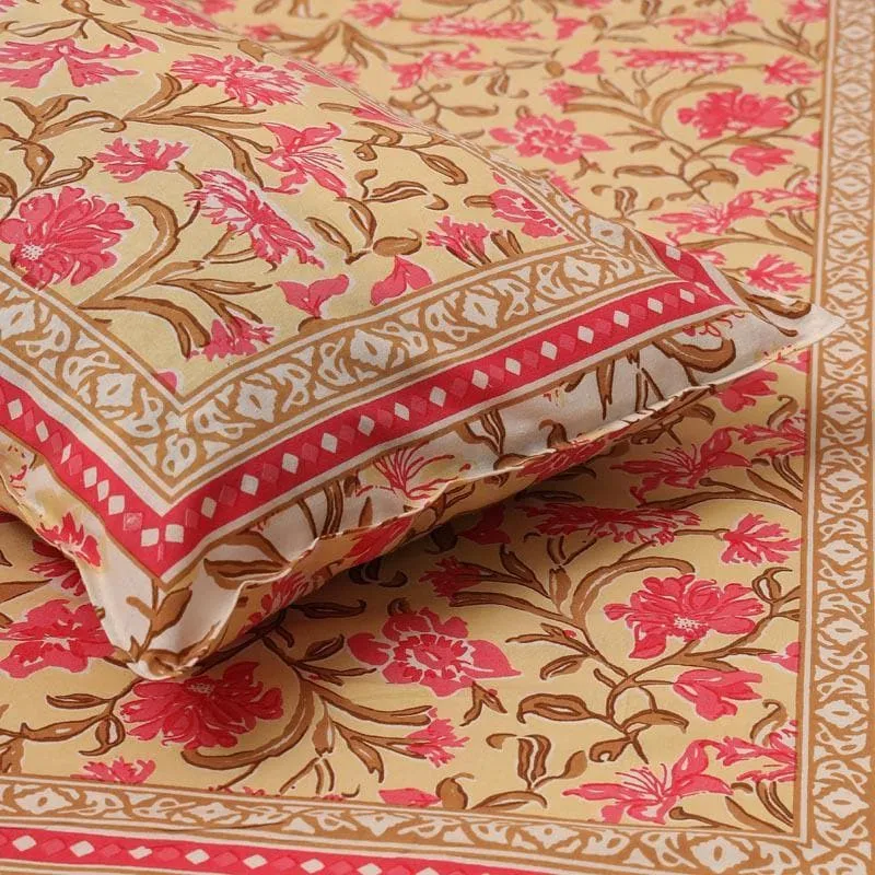 Nazakat Jaipuri Cotton Bedsheet (Pink) - 144 TC media 5