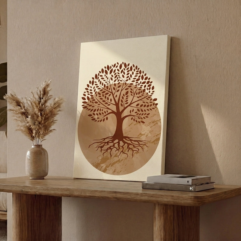 Earthbound Tree Cotton Canvas Wall Art - Beige