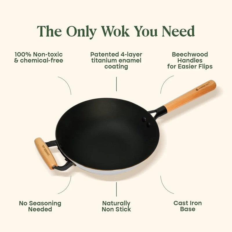 Cumin Co Enamel Cast Iron Wok (1500 mL) - White media 6