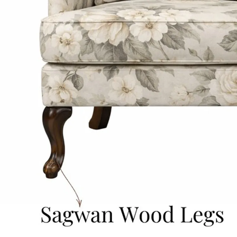 Willow Teak Wood & Velvet Garden Floral Lounge Chair media 6
