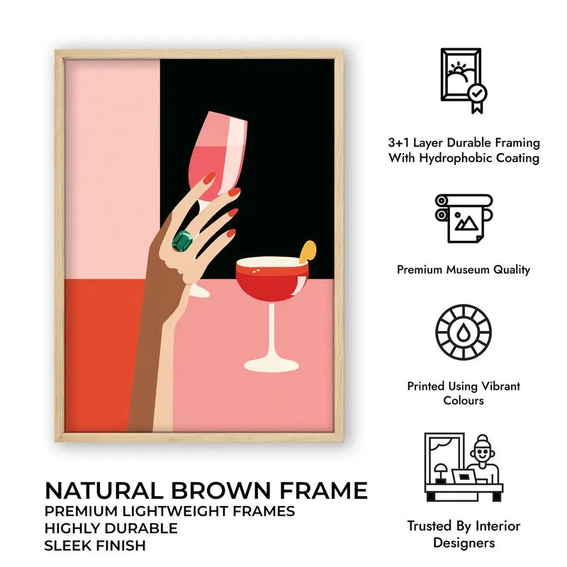 Vintara Wine Sip Illustration Canvas Wall Painting With Brown Frame media 10