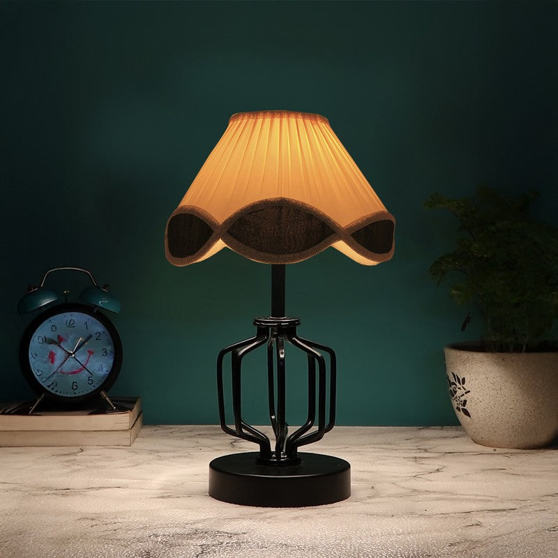 Auryne Cotton Table Lamp With Wooden Base - Ivory