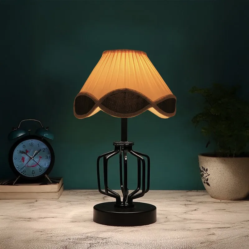 Auryne Cotton Table Lamp With Wooden Base - Ivory media 1