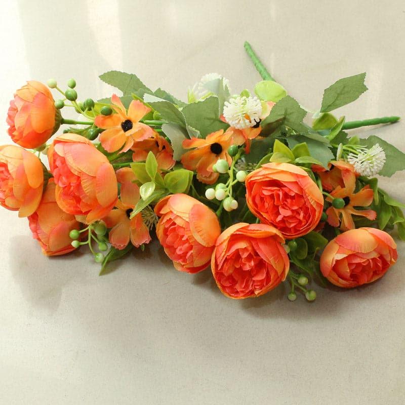 Faux Tropicana Rose Bunch (Orange)- Set Of Two media 3