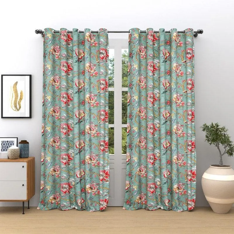 Mivaana Floral Curtain - Sea Green media 3