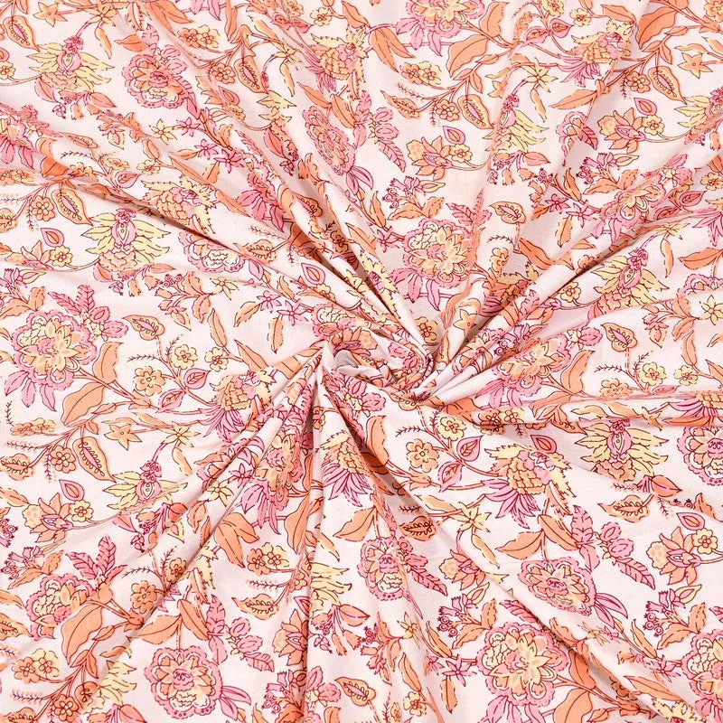 Silkena Floral Cotton Bedsheet (Orange & White) - 240 TC media 8