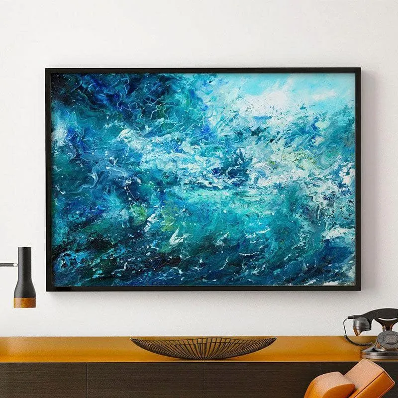 Abstract Ocean Waves Canvas Wall Painting - Black Frame media 3