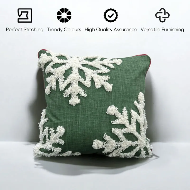 Verdant Snowflakes Cotton Christmas Cushion Cover media 5