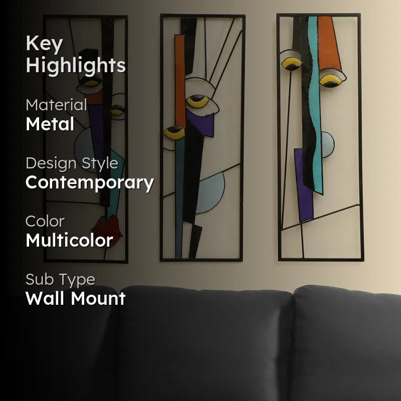 Lines Of Faces Metal Wall Accent - Set Of Three media 2