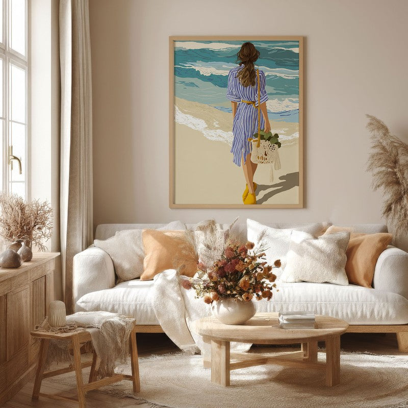 Nerise Travel Illustration Canvas Wall Painting With Brown Frame