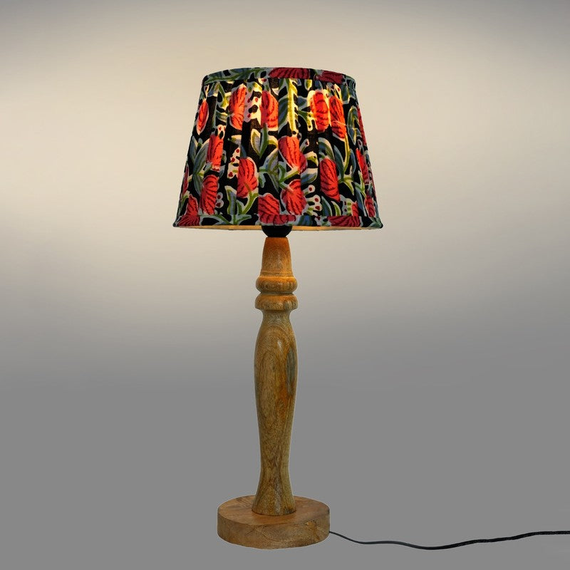Botanical Noir Wooden Base Cotton Table Lamp - Multicolor media 4