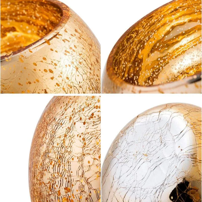Close-up detail of the gold crackle texture and reflective glass finish