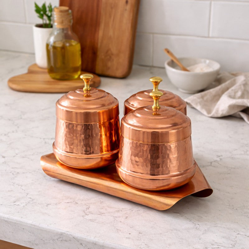SoftHue Copper Dryfruit Containers - Set Of Three