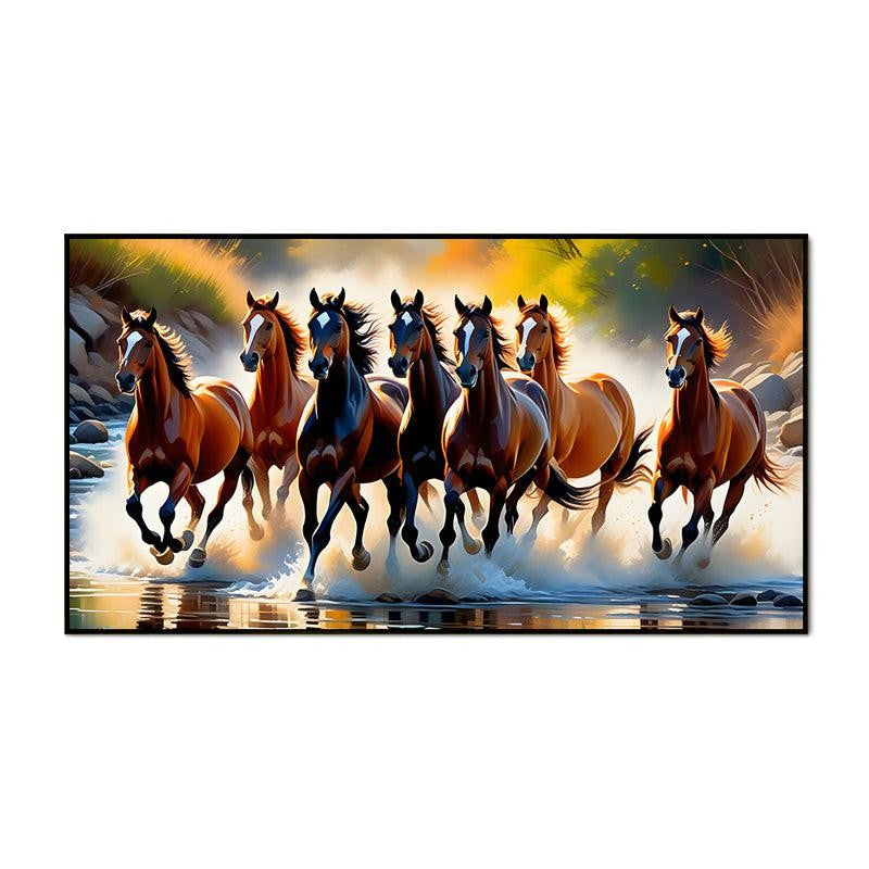 Roan Stallions On Surf Canvas Wall Painting With Frame - Black media 7