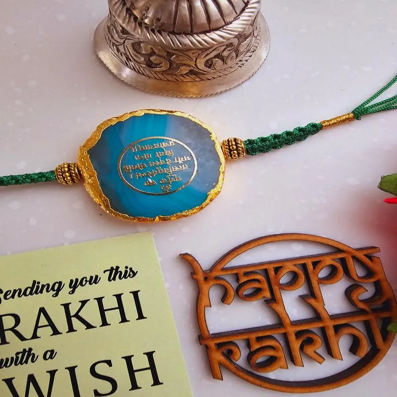 Gayathri Mantra Green Agate Rakhi Gift Set media 4