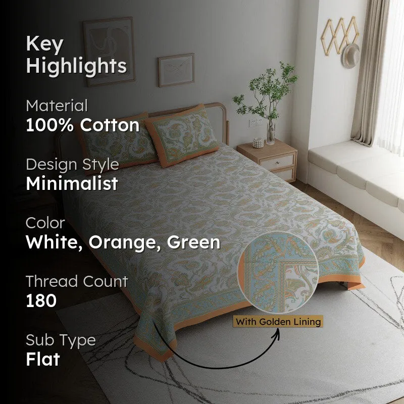 Bloom Cotton Bedsheet (White,Orange) - 180 GSM media 2