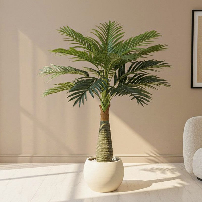 Grevol Artificial Bottle Areca Palm Plant With Black Plastic Pot 3.9 ft