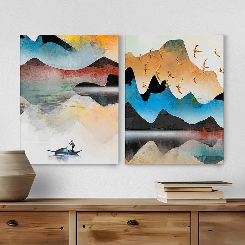 Abstract Of Mountains Wall Art - Set Of Two media 1
