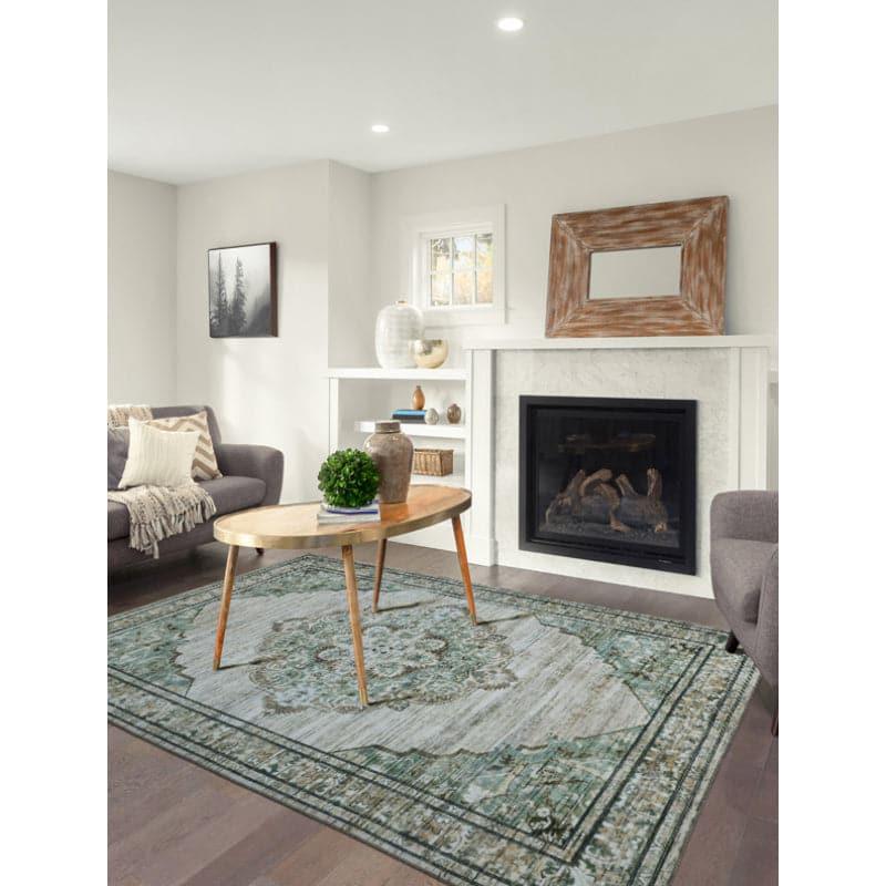 Evina Ethnic Anti Slip Carpet - Beige & Green media 3