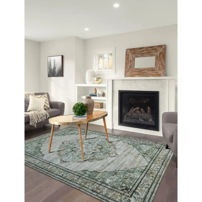 Evina Ethnic Anti Slip Carpet - Beige & Green media 3