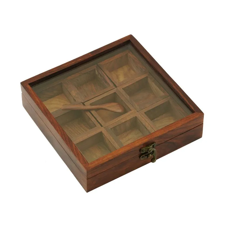 Charm Sheesham Wood Rectangle Masala Box - Eleven Piece Set media 5