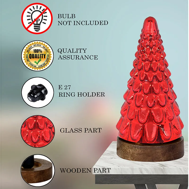 Vibrant Pinewood Xmas Tree Glass Table Lamp Red - Red media 4