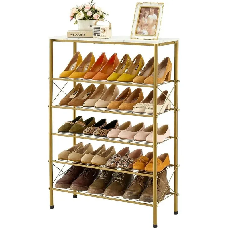 Stable Metal Shoe Rack - Gold media 3