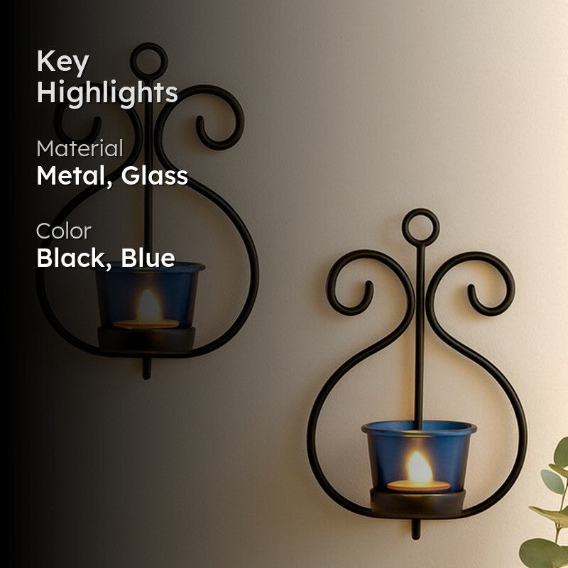 Seina Black Frame Sconce Candle Holder (Blue) - Set Of Two media 2