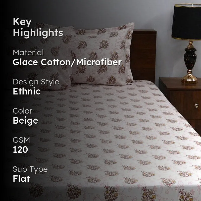 Aachal Ethnic Microfiber Bedsheet (Beige) - 120 GSM media 2