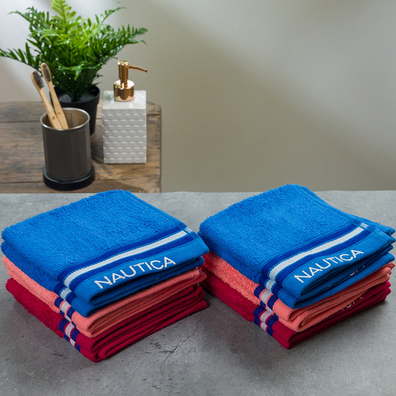 Nautica Dove Down Cotton Face Towel (Blue,Coral & Burgundy) - Set Of Twelve media 4