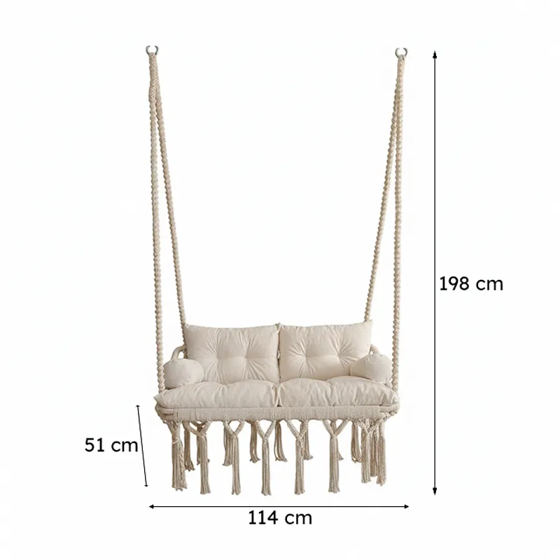 Handcrafted Off-White Cotton Macrame Swing Chair media 7