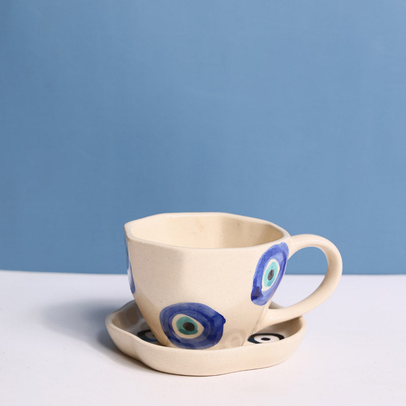 Evil Eye Glaze Cup & Saucer (200 ML) - Two Piece Set media 4