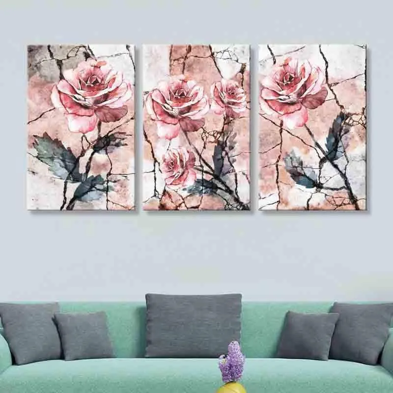 Pink Rose Poly Canvas Wall Art - Set of Three media 1