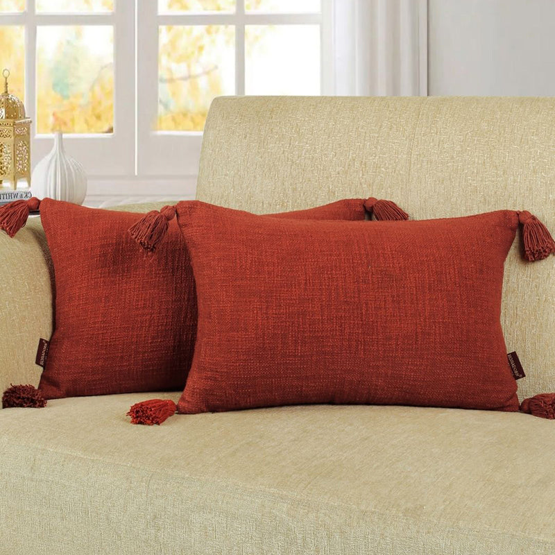 Claira Rectangle Solid Cotton Cushion Cover (Red) - Set Of Two media 3